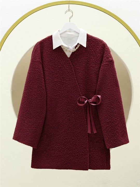 Yandan Bağlamalı Buklet Kimono  -Bordo
