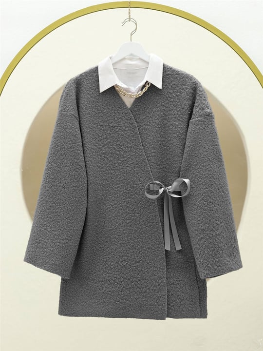 Yandan Bağlamalı Buklet Kimono  -Füme