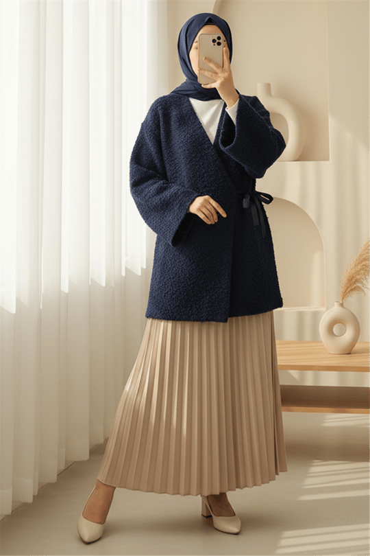 Yandan Bağlamalı Buklet Kimono   -Laci