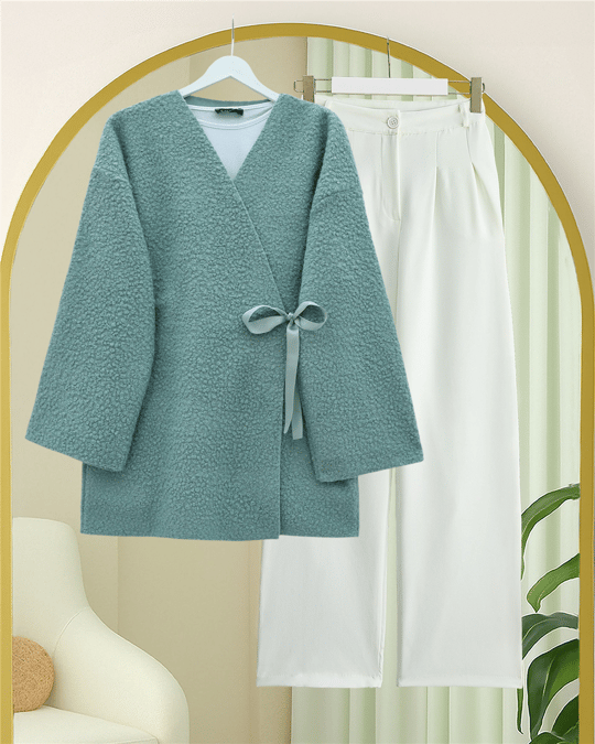 Yandan Bağlamalı Buklet Kimono   -Mint
