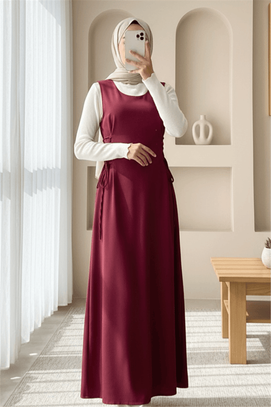 Yandan Bağlamalı Double Kumaş Jile  -Bordo