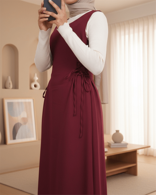 Yandan Bağlamalı Double Kumaş Jile  -Bordo
