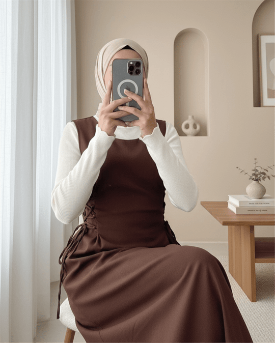 Yandan Bağlamalı Double Kumaş Jile  -Kahve