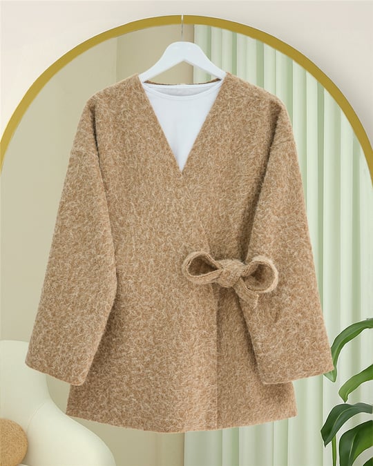 Yandan Bağlamalı Sakallı Kimono  -Vizon