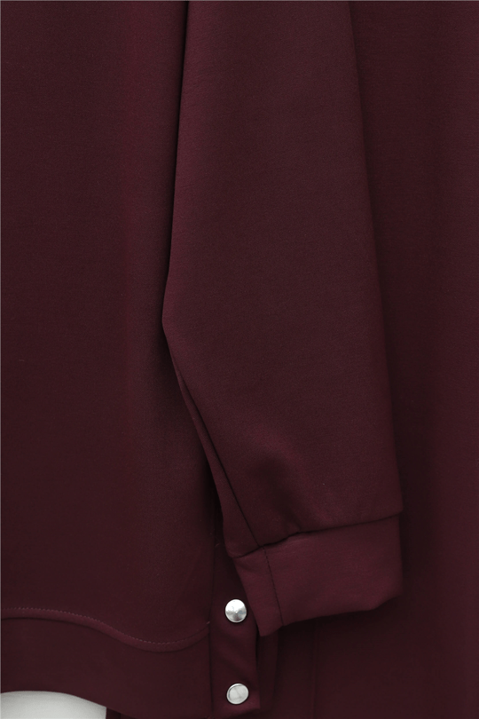 Yanları Çıtçıtlı Çimalı Pantolonlu Oyşo Takım  -Bordo