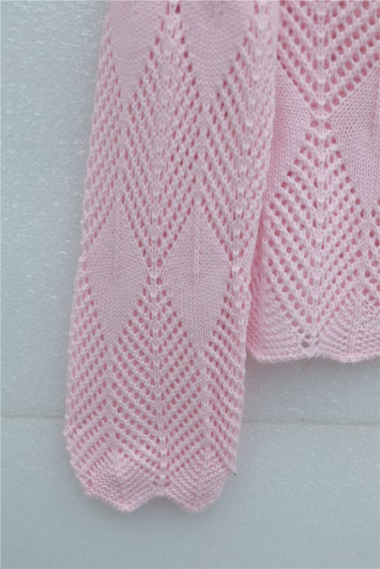 Yaprak Desenli Ajurlu Triko Hırka   -Pembe