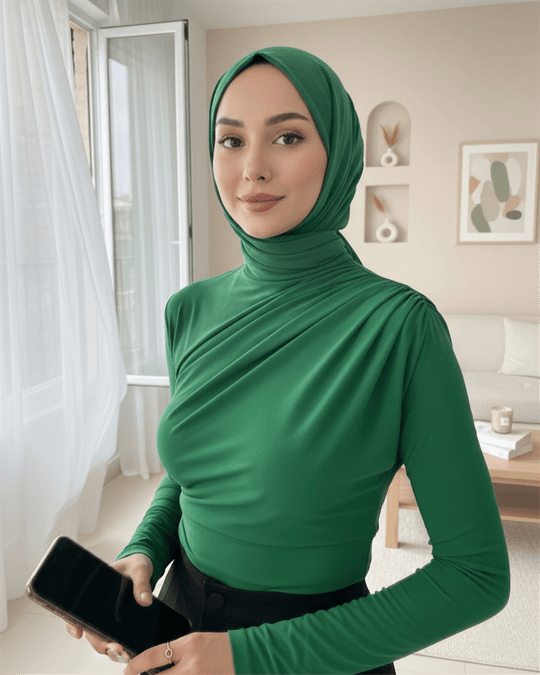 بلوزة ساندي مجمعة نصف رقبة -أخضر