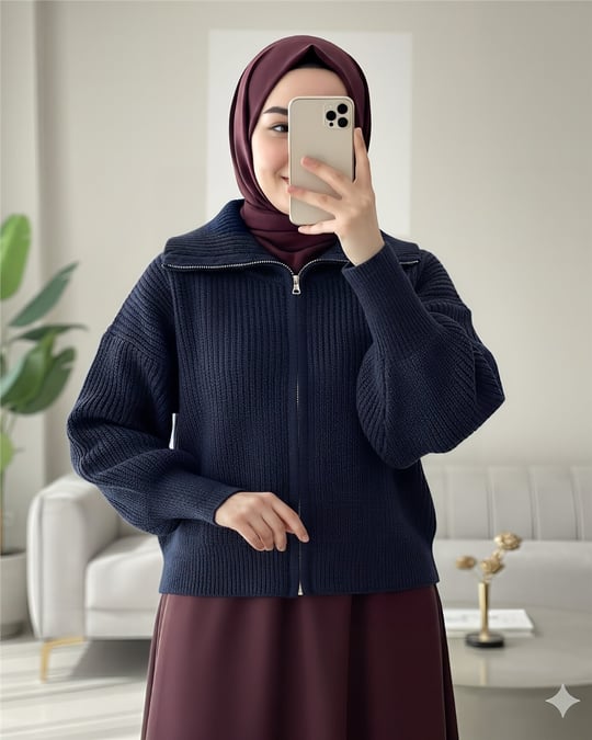 Yarım Boğazlı Fermuarlı Triko Hırka -Laci