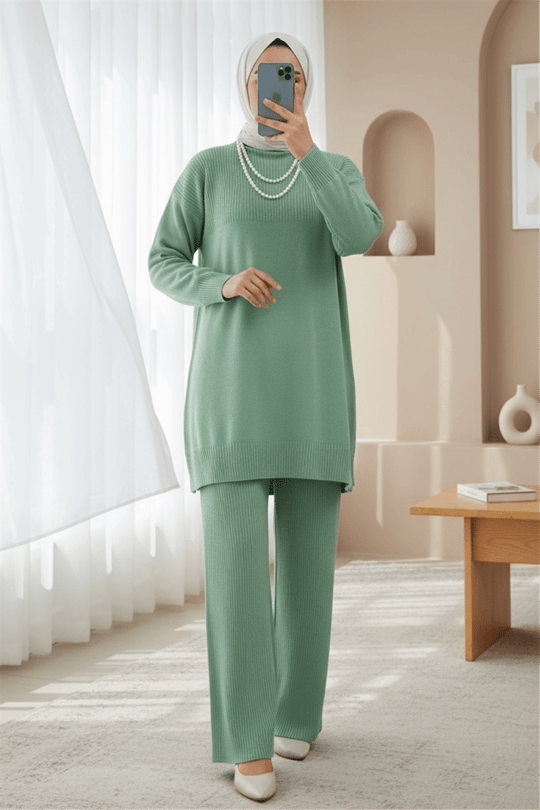 Yarım Boğazlı Triko Takım  -Mint