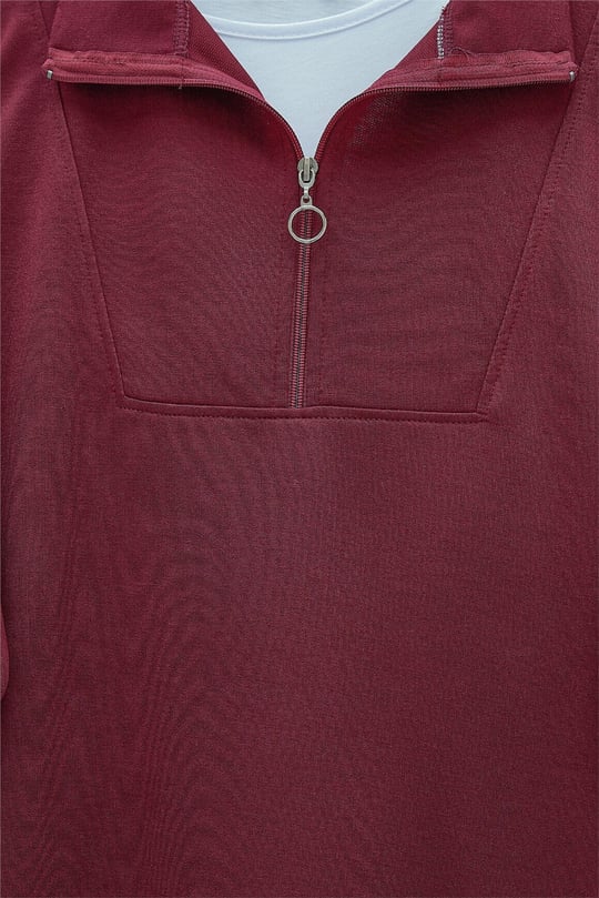 Yarım Fermuarlı Boğazlı Penye Takım -Bordo
