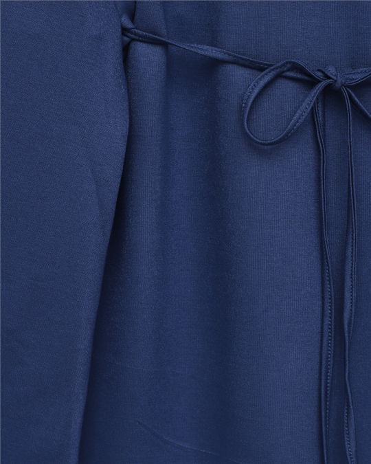 Womens Round-Neck Tie-Waist Jersey Tunic - Navy