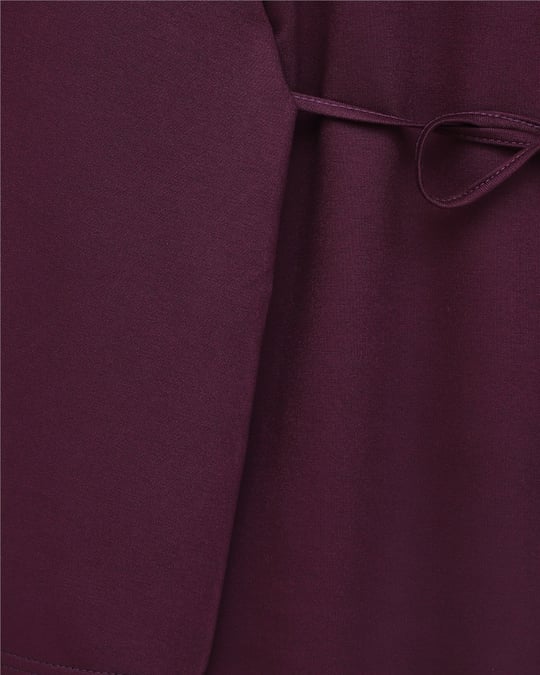 Yuvarlak Yaka Beli Bağlamalı Penye Tunik -Mürdüm