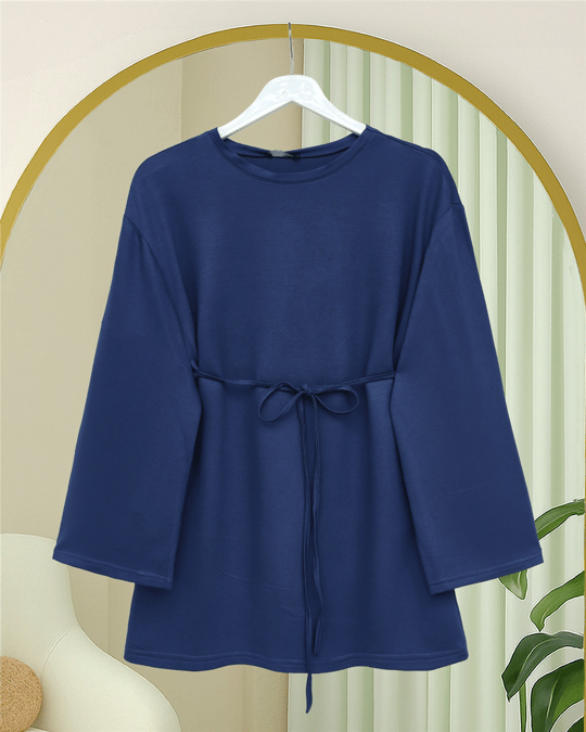 Yuvarlak Yaka Beli Bağlamalı Penye Tunik -Laci-Tunik-253-13071-R03