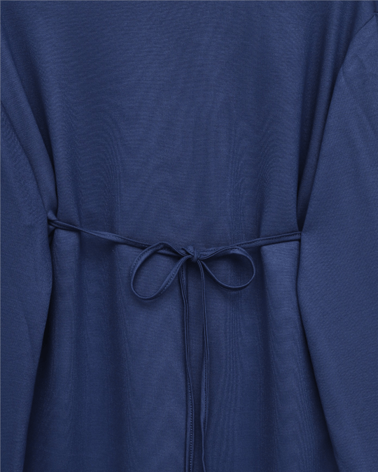 Womens Round-Neck Tie-Waist Jersey Tunic - Navy