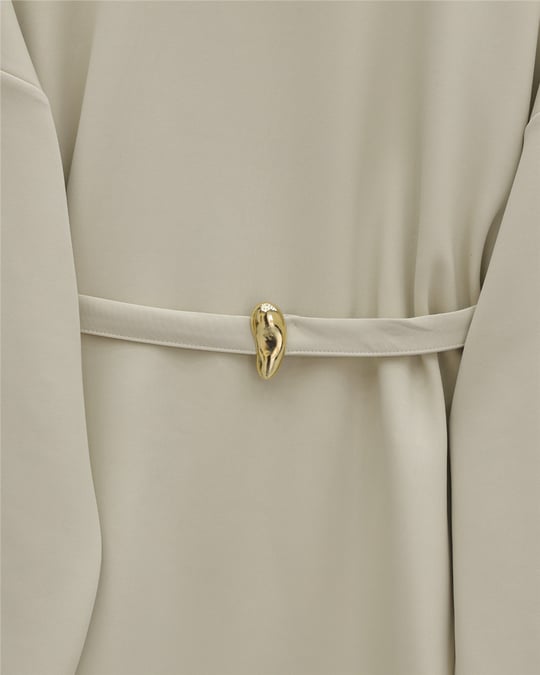 Yuvarlak Yaka Beli Kemerli Scuba Takım -Bej