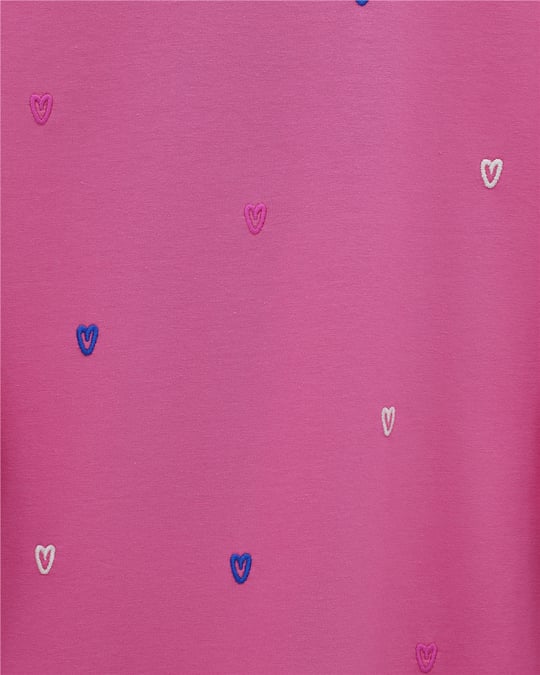 Yuvarlak Yaka Kalp Desenli Penye Tunik  -Pembe