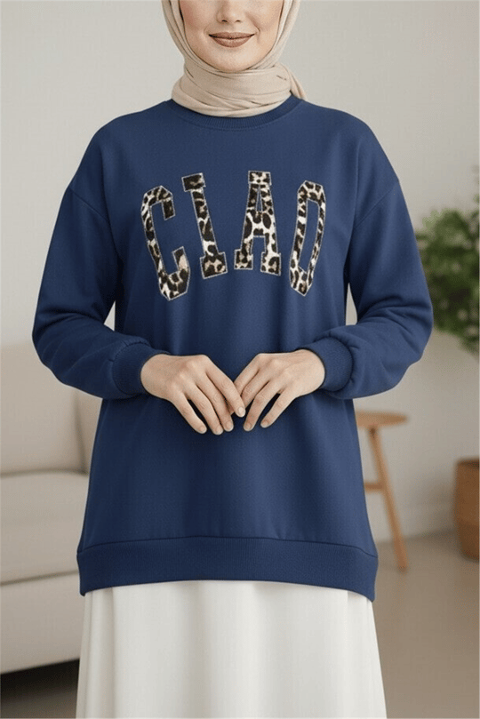 Yuvarlak Yaka Önü Nakışlı Sweat -Laci