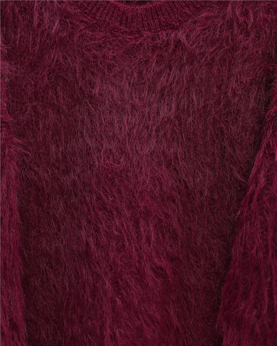 Yuvarlak Yaka Sakallı Triko Kazak -Bordo