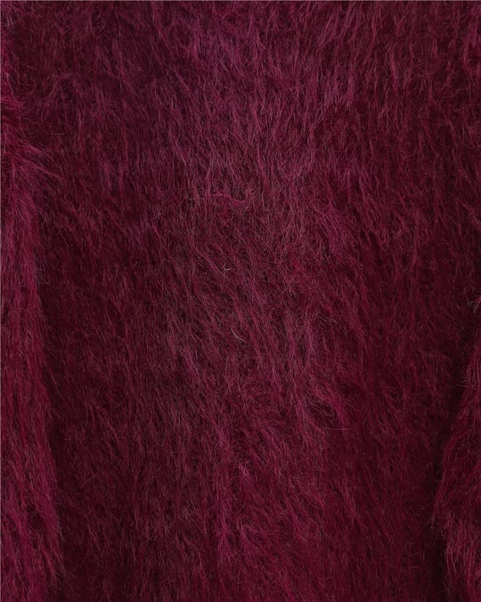 Yuvarlak Yaka Sakallı Triko Kazak -Bordo
