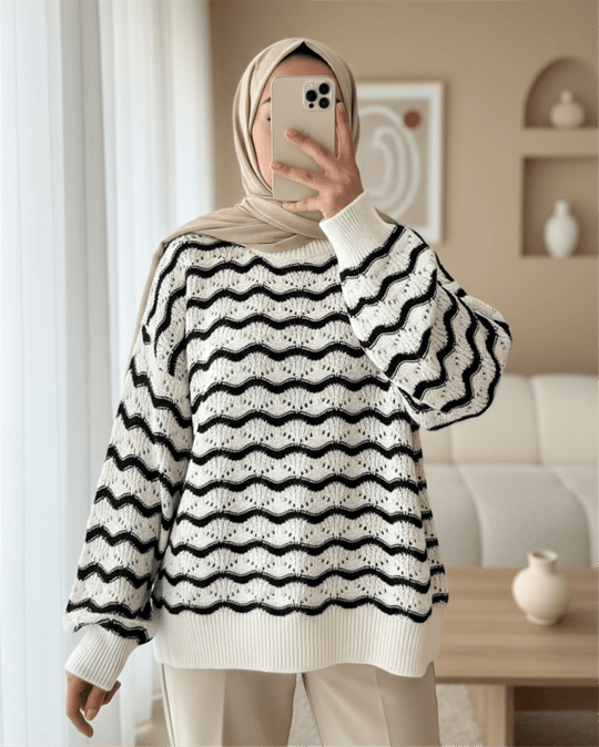 Zikzak Desen Ajurlu Kısa Kazak  -Laci-Kazak-351-5392-R03