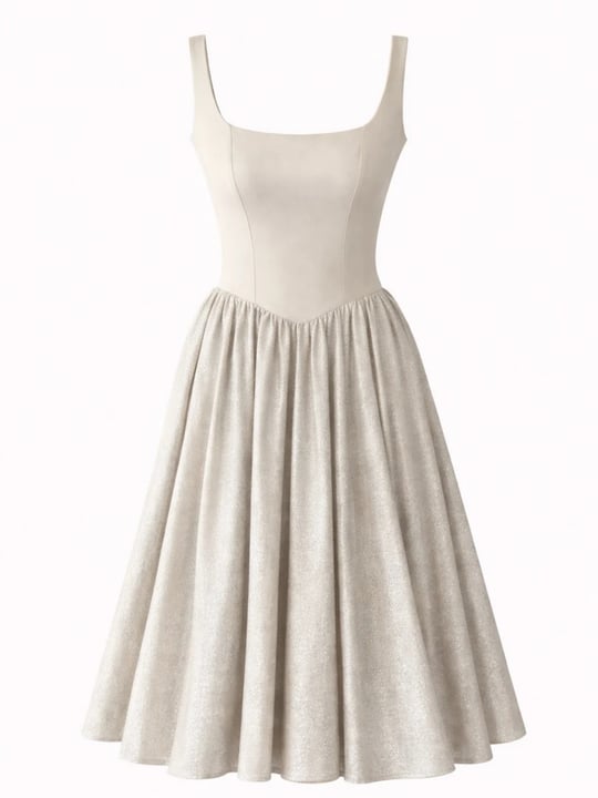 50s Belle Corset Glittery Cream Midi Women's Dress