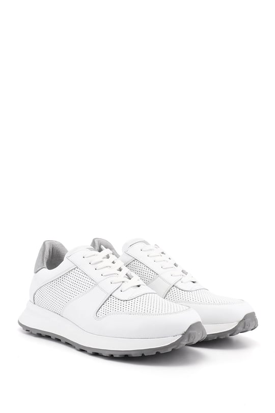 Erkek Beyaz Bağcıklı Hakiki Deri Comfort Sneaker