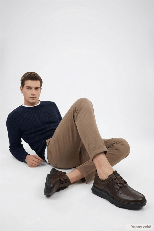 Erkek Kahve Antik Bağcıklı Hakiki Deri Comfort Sneaker