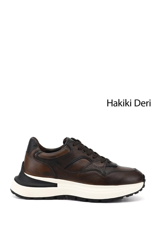 Erkek Kahve Antik Bağcıklı Hakiki Deri Comfort Sneaker