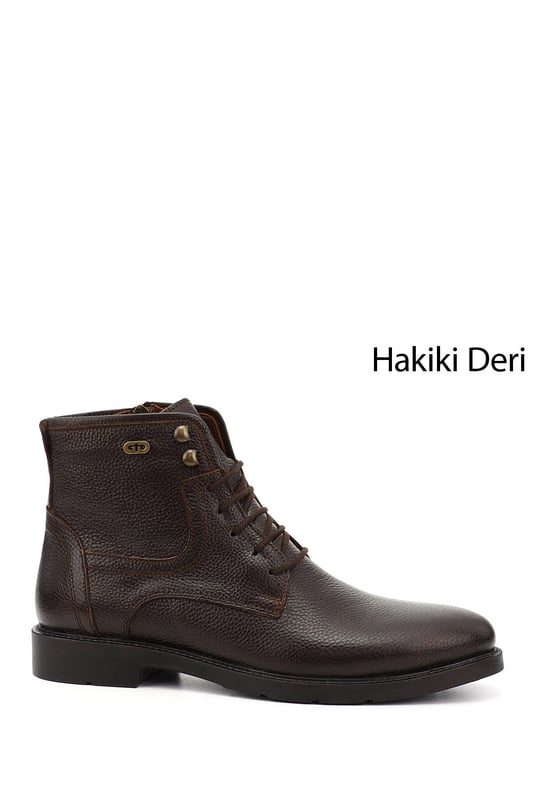 Erkek Kahve Antik Fermuarlı Hakiki Deri Klasik Bot