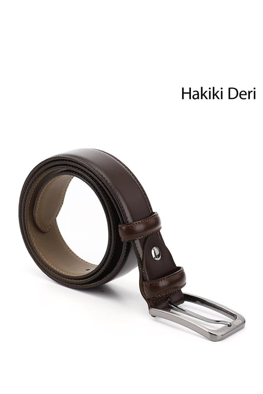 Erkek Kahve Antik Hakiki Deri 3,5 Cm Klasik Kemer