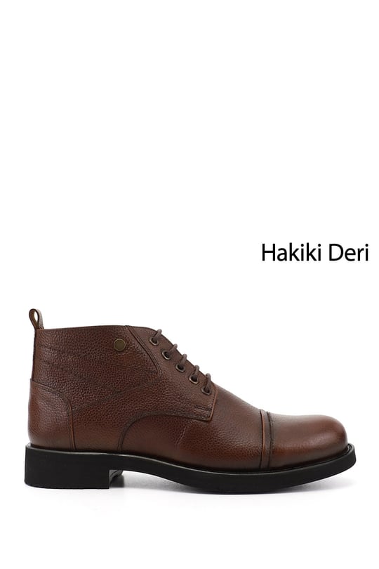 Erkek Kahve Floter Hakiki Deri Fermuarlı Bot
