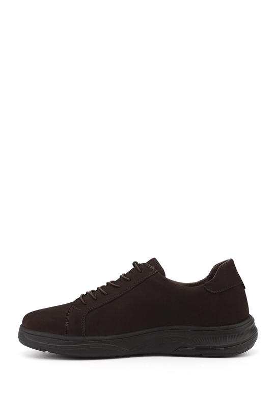 Erkek Kahve Nubuk Bağcıklı Hakiki Deri Sneaker
