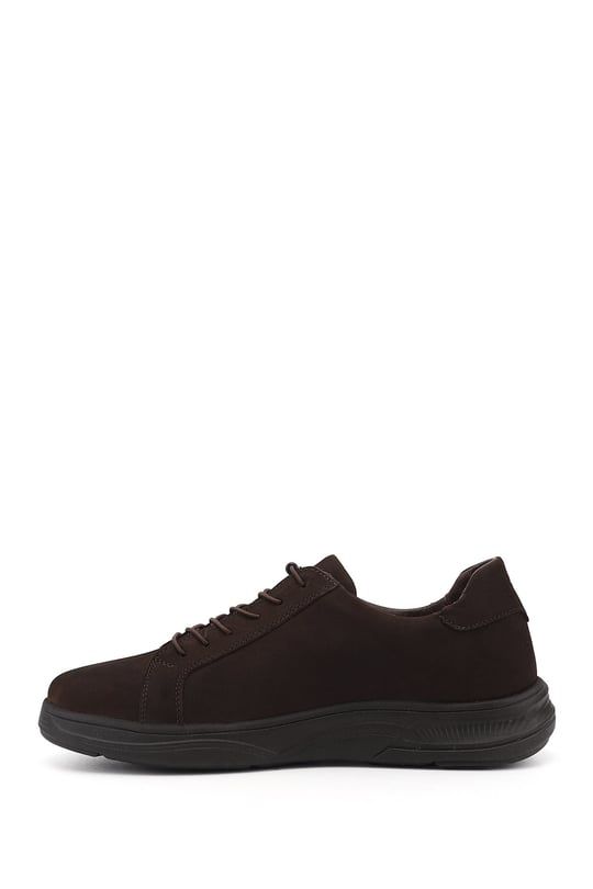 Erkek Kahve Nubuk Bağcıklı Hakiki Deri Sneaker
