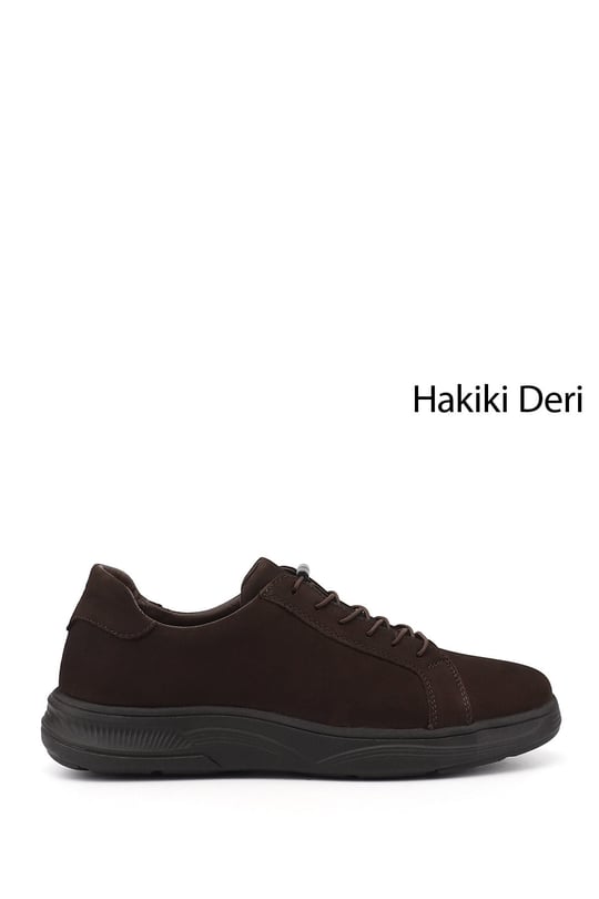 Erkek Kahve Nubuk Bağcıklı Hakiki Deri Sneaker