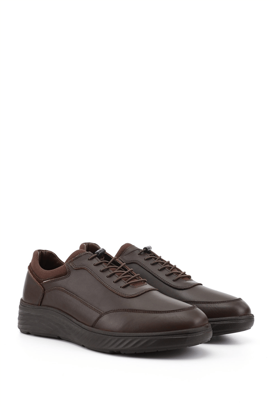 Mens Brown Lace-up Rubber Sole Genuine Leather Sneaker