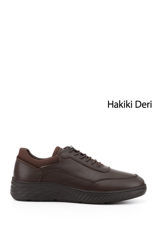 Mens Brown Lace-up Rubber Sole Genuine Leather Sneaker