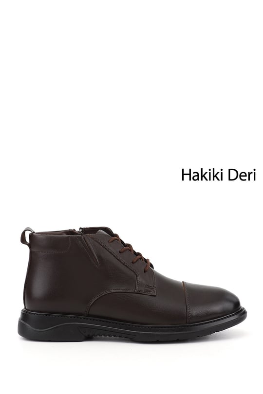 Erkek Kahverengi Bağcıklı Kauçuk Taban Hakiki Deri Klasik Bot