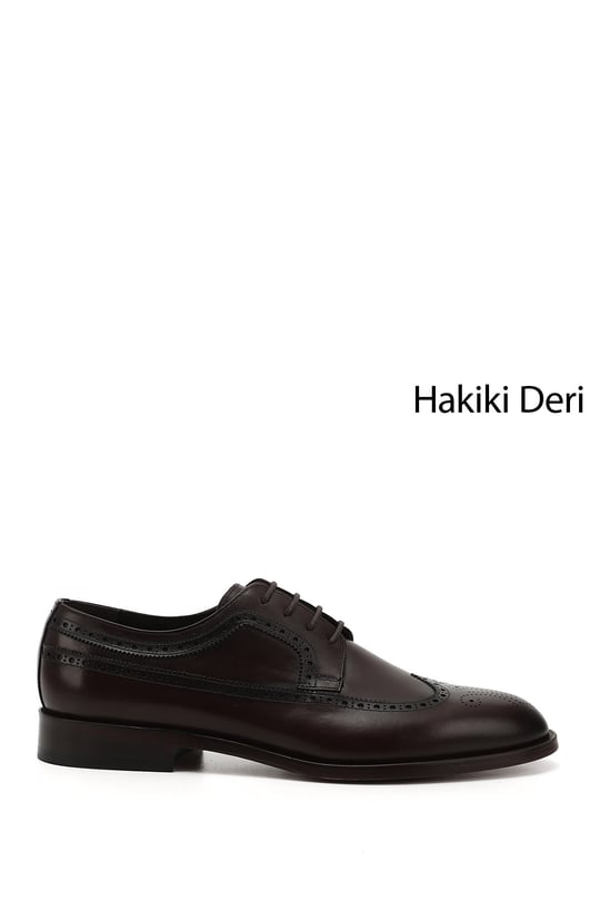 Erkek Kahverengi Bağcıklı Kösele Taban Hakiki Deri Klasik Ayakkabı
