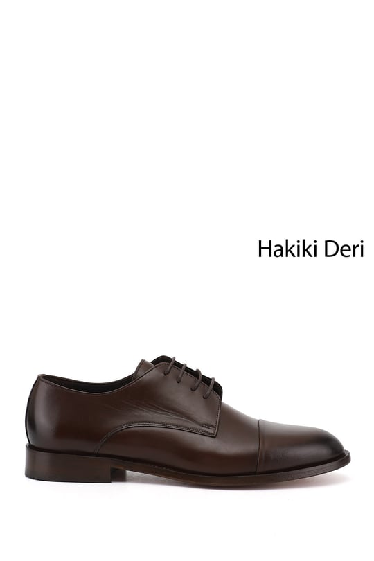 Erkek Kahverengi Bağcıklı Kösele Taban Hakiki Deri Klasik Ayakkabı