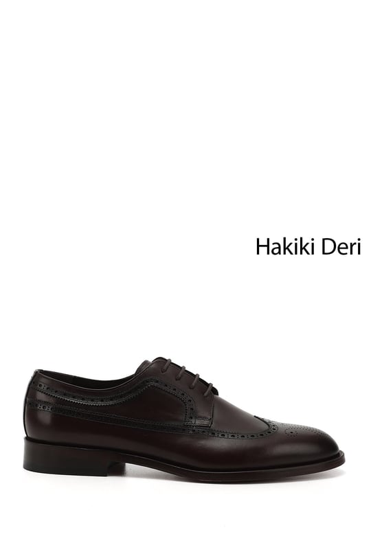 Erkek Kahverengi Bağcıklı Kösele Taban Hakiki Deri Klasik Ayakkabı