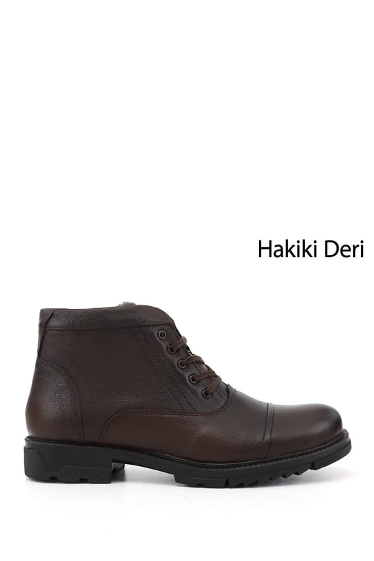 Erkek Kahverengi Fermuarlı Hakiki Deri Klasik Bot