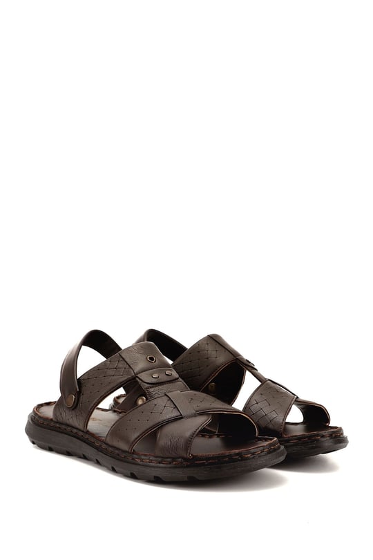 Erkek Kahverengi Hakiki Deri Comfort Sandalet