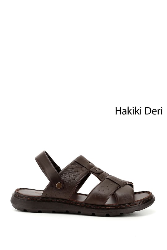 Erkek Kahverengi Hakiki Deri Comfort Sandalet