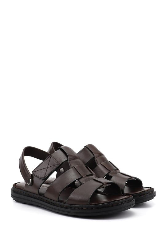 Erkek Kahverengi Hakiki Deri Comfort Sandalet