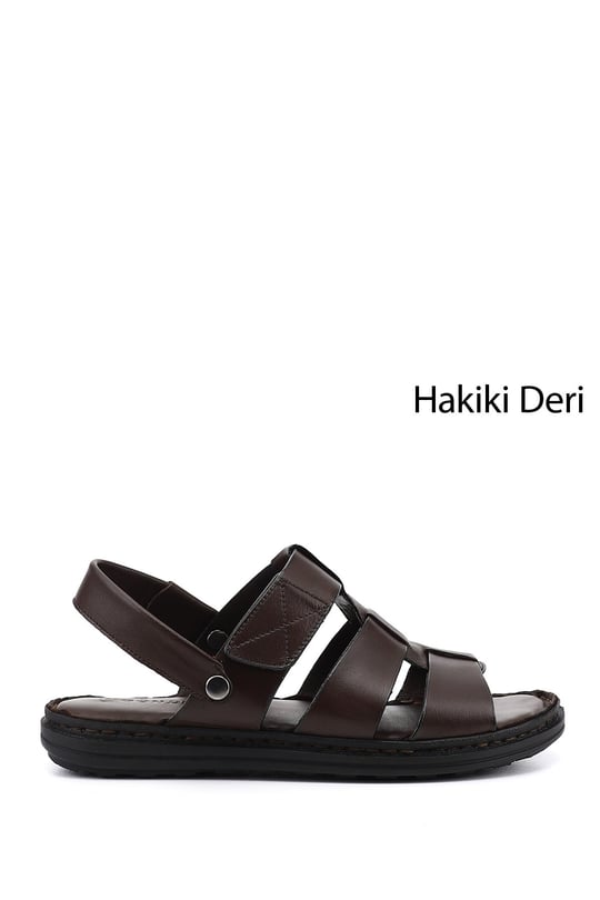 Erkek Kahverengi Hakiki Deri Comfort Sandalet