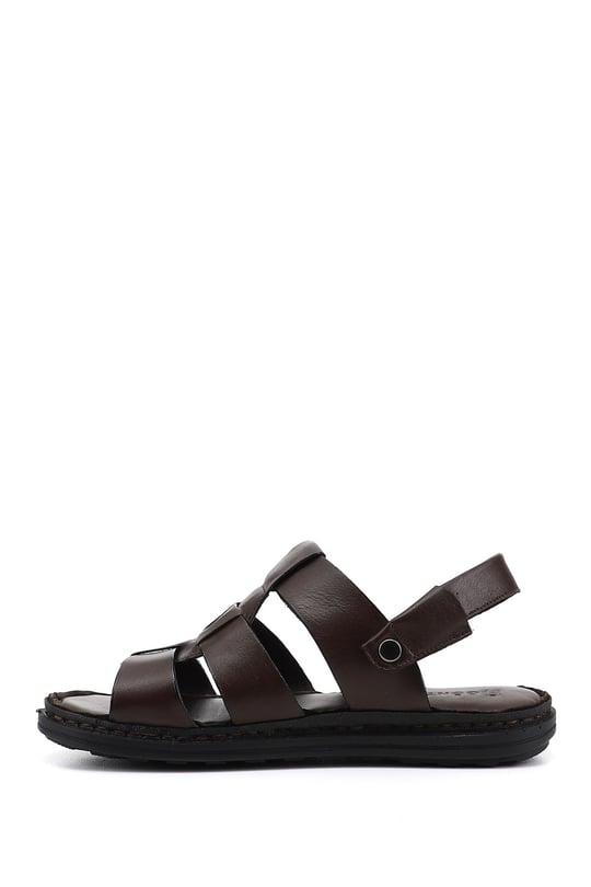 Erkek Kahverengi Hakiki Deri Comfort Sandalet
