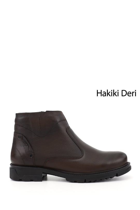 Erkek Kahverengi Hakiki Deri Fermuarlı Bot
