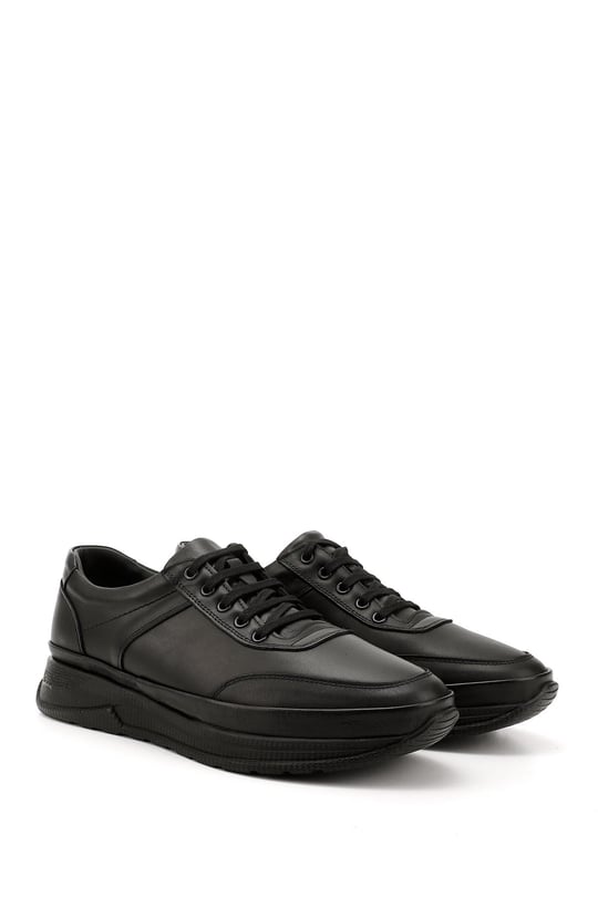 Erkek Kömür Bağcıklı Hakiki Deri Comfort Sneaker