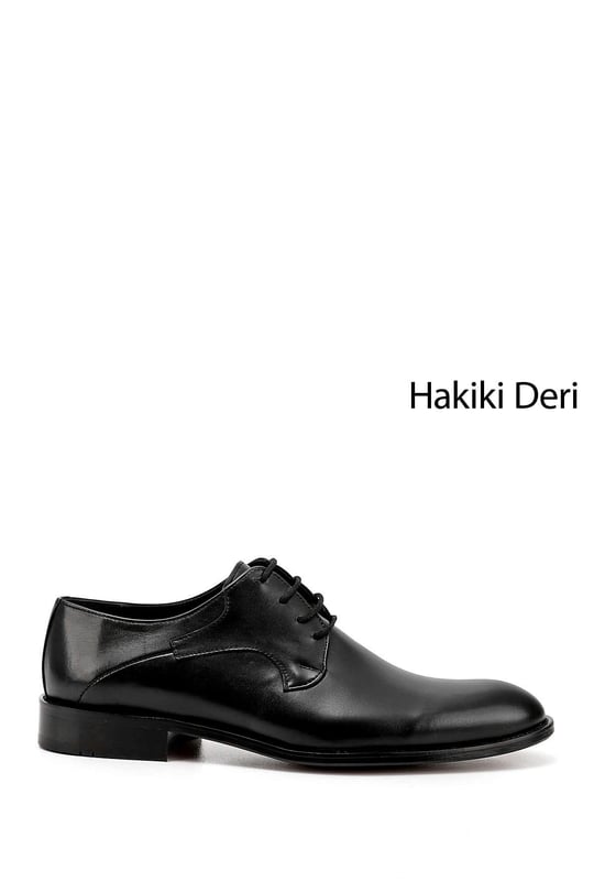 Erkek Kömür Baskılı Kösele Taban Hakiki Deri Klasik Ayakkabı