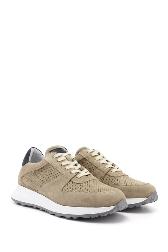 Erkek Kum Nubuk Bağcıklı Hakiki Deri Comfort Sneaker